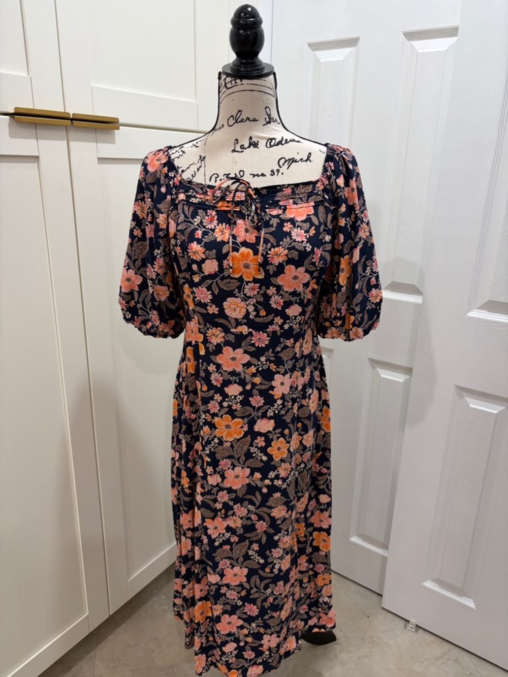 Old Navy Navy Maxi Dress with Peach Floral Print